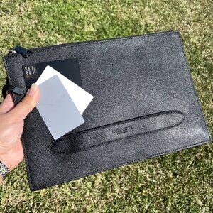 Coach Outlet Leather Structured Pouch/Wristlet Crossgrain in Black